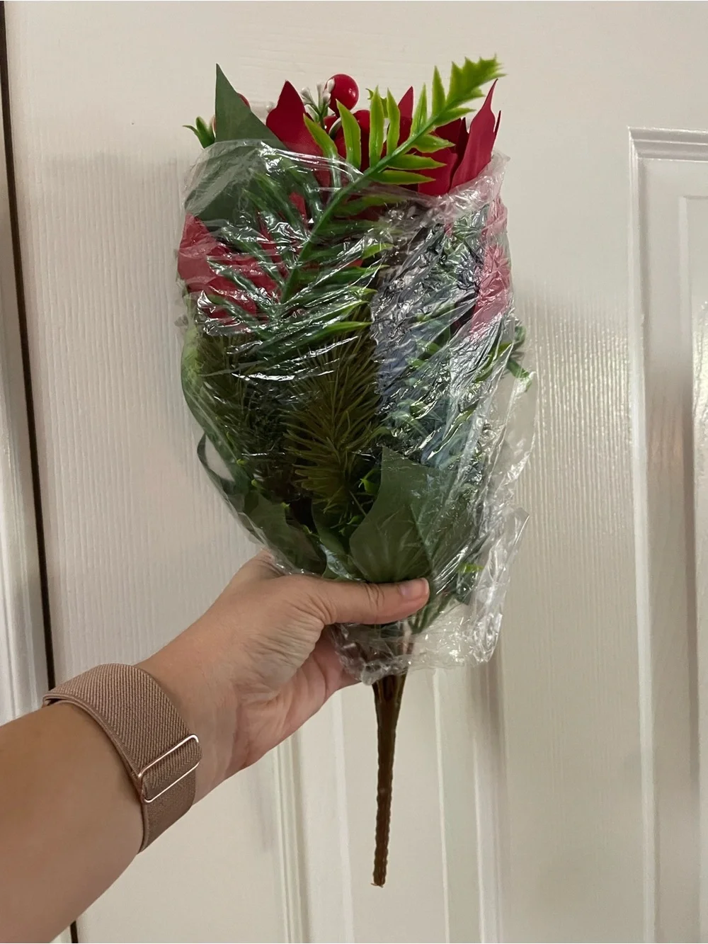 2- Red Holiday Berry and Poinsettia Bouquet - Unbranded